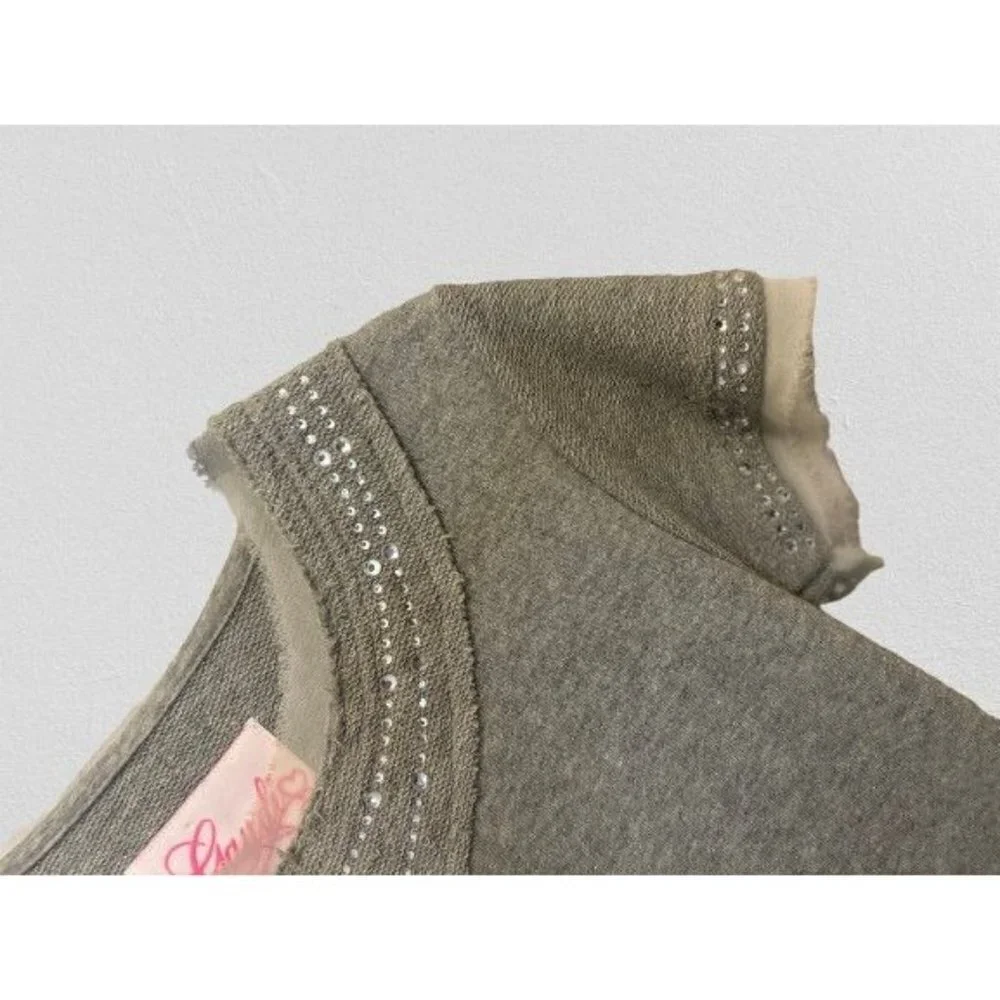 JAUDI Girls Dress Knitted Cotton Gray Crystals Crewneck Short Sleeve Size 14